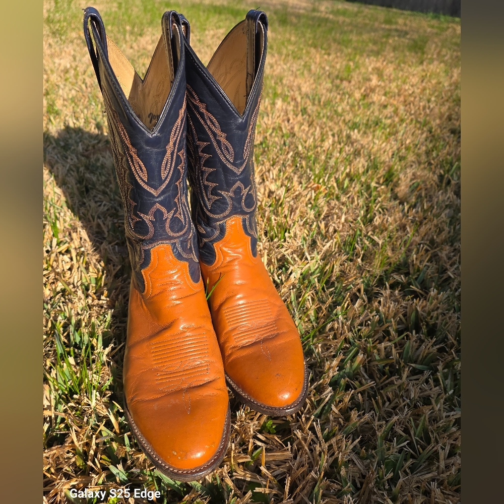 Tony Lama Boots Men's Orange and Black Cowboy Boots 9.5d